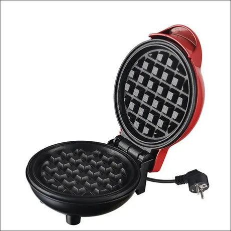 Red Chefio Mini Waffle Maker Open | Non-Stick Gourmet Plates