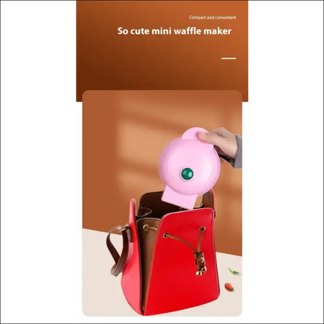 Chefio Mini Waffle Maker: Portable pink waffle iron in purse. Compact breakfast appliance for easy & quick meals on the go!