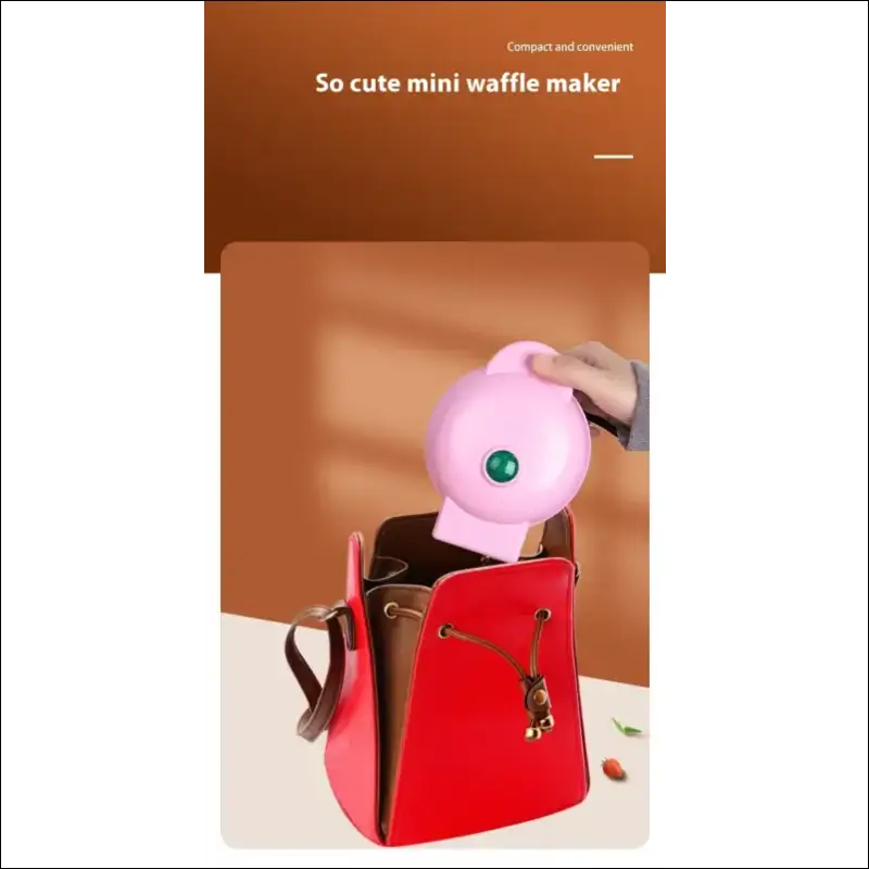 Chefio Mini Waffle Maker: Portable pink waffle iron in purse. Compact breakfast appliance for easy & quick meals on the go!