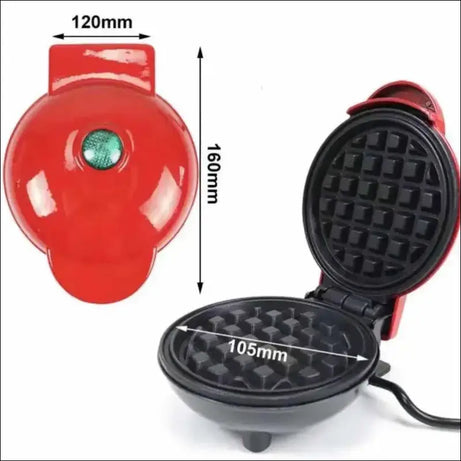 Chefio Mini Waffle Maker - Compact, Non-Stick, Round Red Waffle Iron for Single Servings & Small Kitchen Appliance