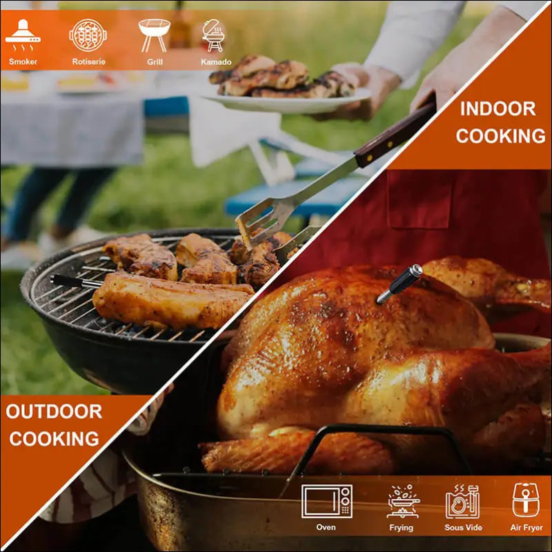 Wireless Meat Thermometer: Outdoor Grill & Indoor Oven Cooking. Precision Temp for BBQ, Smoker, Air Fryer.