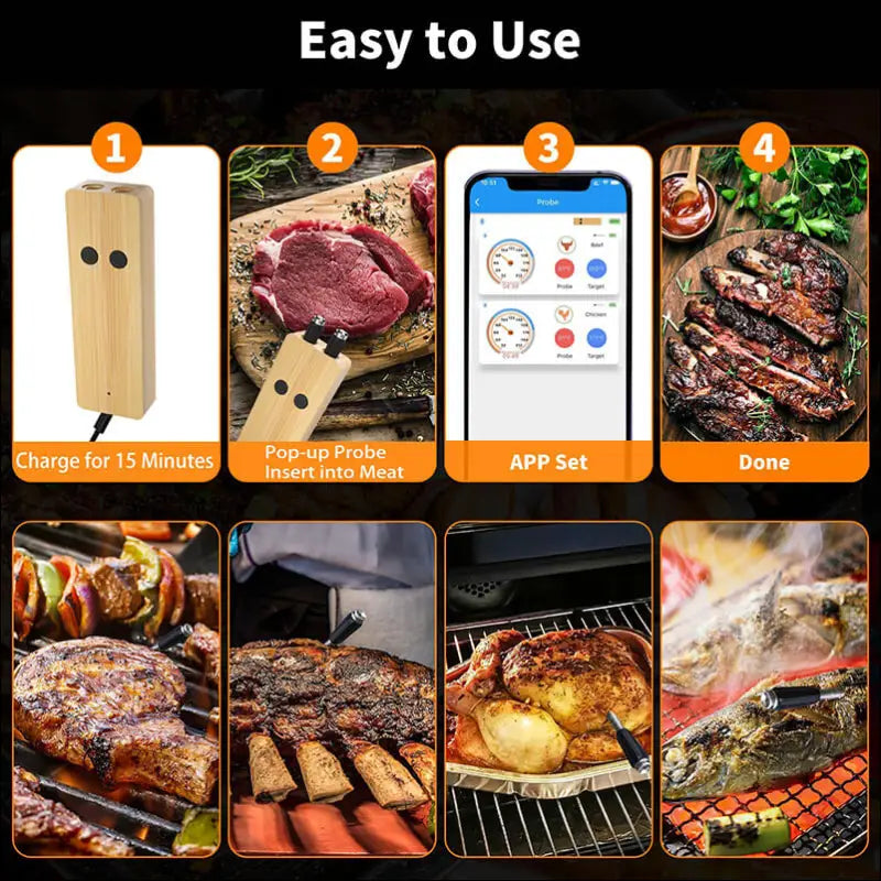 Wireless Meat Thermometer Guide: Cooking Steps, App Control, BBQ & Easy Temperature Monitoring