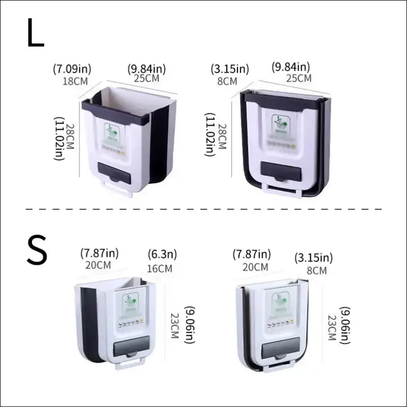 EcoFold Wall Mounted Trash Can Dimensions: Folding Kitchen Bin Organizer Sizes (Large & Small).