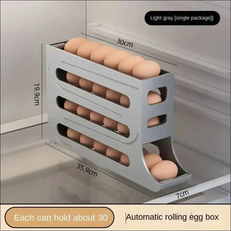 Light Gray Egg Organizer for Refrigerator - Rolling Egg Dispenser Holds 30 Eggs - Space Saving Kitchen Storage