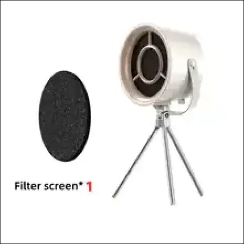 Portable smoke-free fan with filter on a stand for improved air quality.