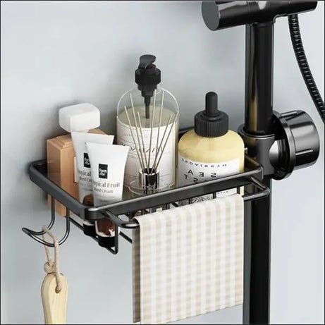Chefio Shower Caddy Organizer: Bathroom Shelf with Towel Bar & Hooks for Soap, Sponges & Storage