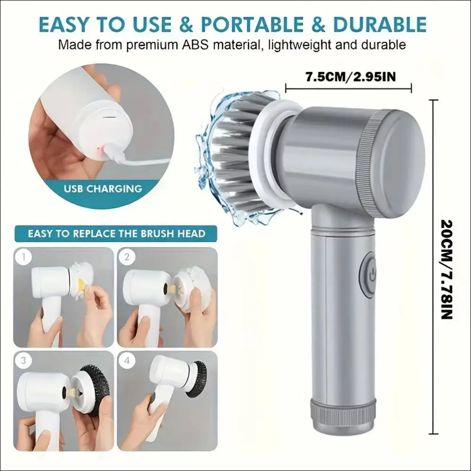 StainBuster TurboScrub featuring USB charging and replaceable brush head.