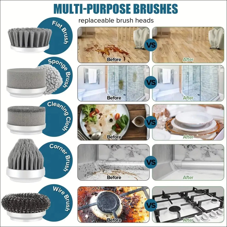 Multi-purpose cleaning brushes with replaceable heads for various surfaces.