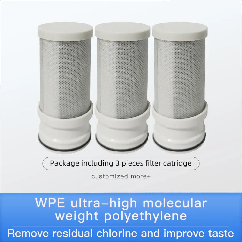 Three clean water filter cartridges to remove residual chlorine.