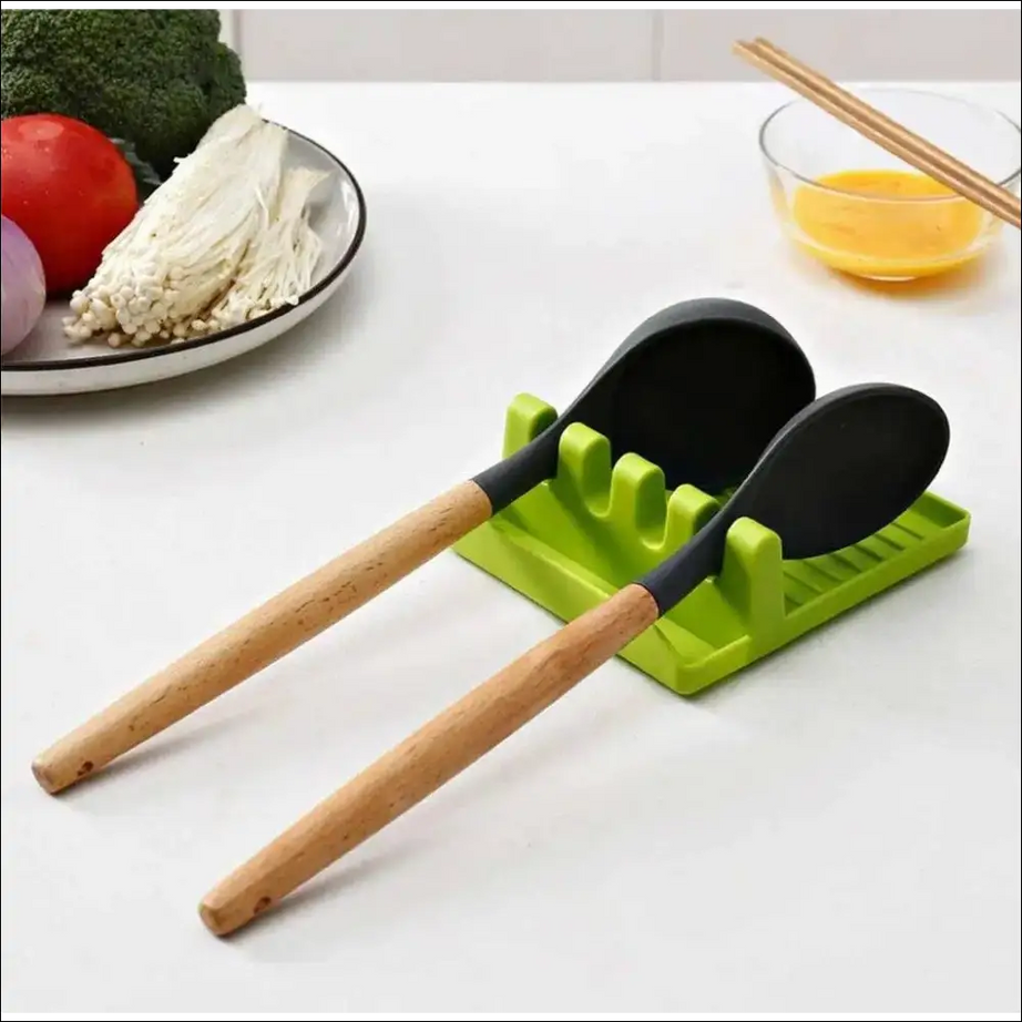 Silicone Spoon Rest for Kitchen Utensils | Green Spoon Holder for Cooking | Keep Counters Clean - Chefio