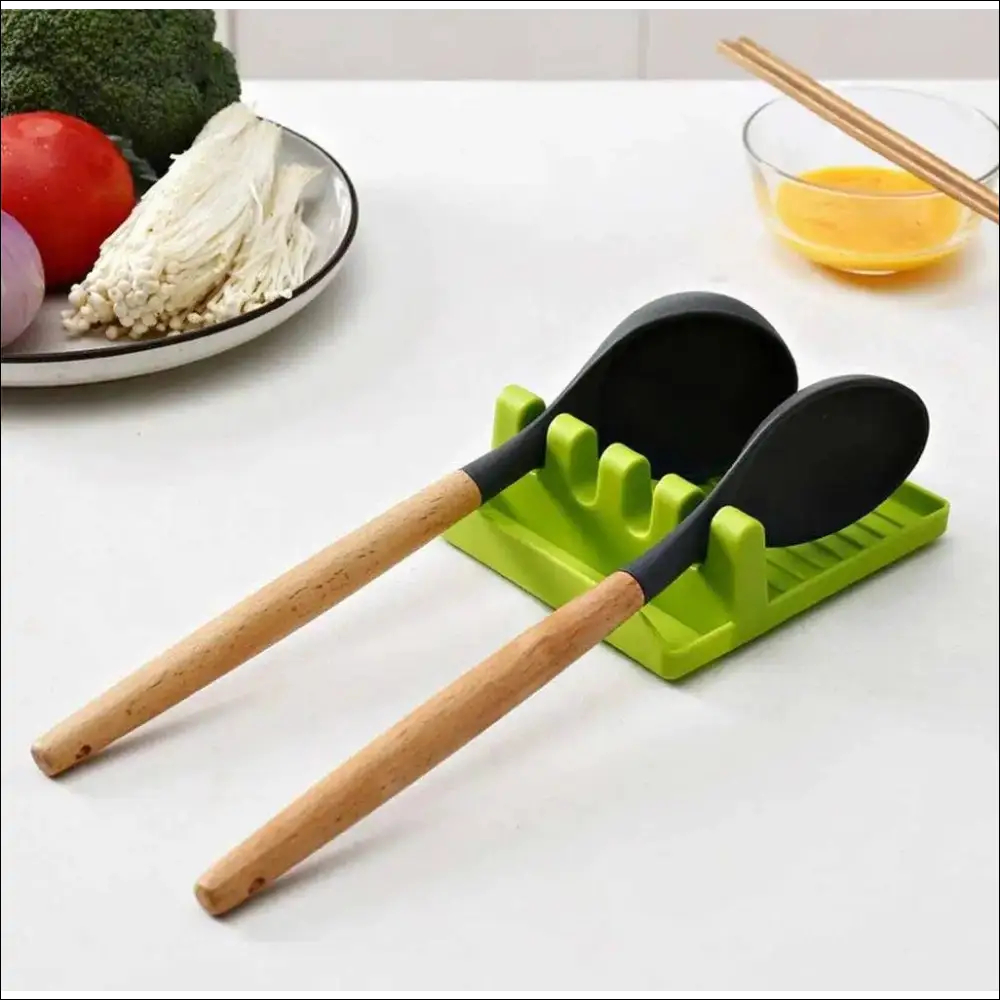 Silicone Spoon Rest for Kitchen Utensils | Green Spoon Holder for Cooking | Keep Counters Clean - Chefio