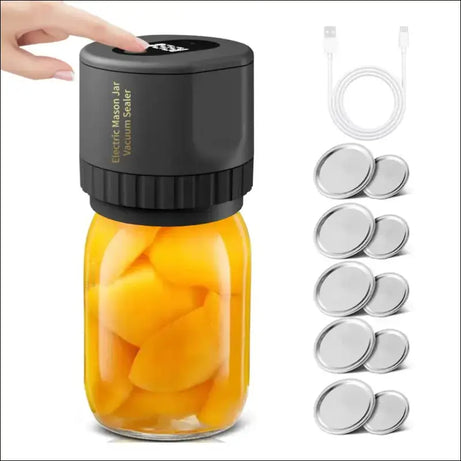 Chefio VacuumMaster Jar Sealer Kit: Electric Food Preserver with USB Cable and Lids - Ideal for Canning & Food Storage.